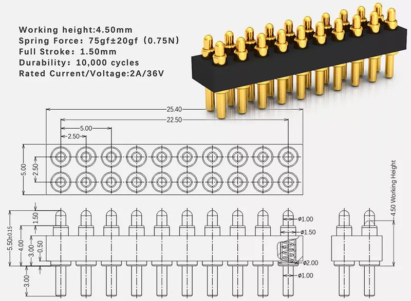 20Pin vertical DIP Pogo Pin connector