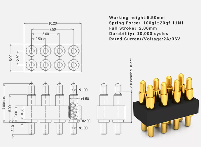 8Pin vertical DIP Pogo Pin connector